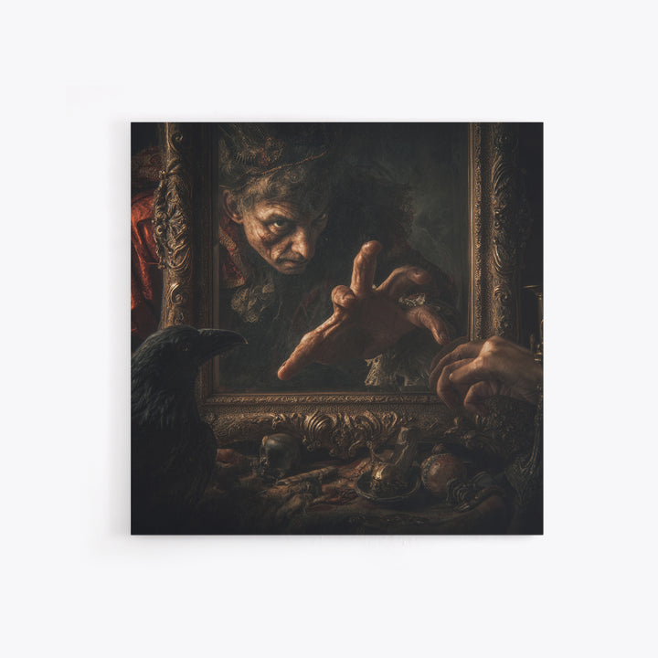 The Cursed Mirror, Baroque Witchcraft Art, Square Wall Art, Macabre Wall Art, Canvas Print, Halloween Wall Art, Gothic Home Decor