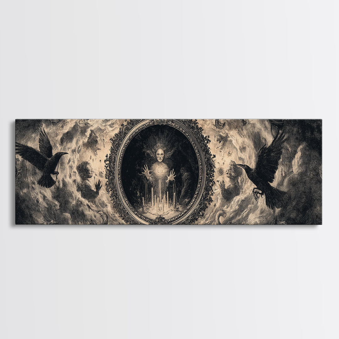 The Cursed Mirror, Dark Romantic Horror Art, Extra Wide Wall Art, Gothic Horror Wall Art, Canvas Print, Halloween Wall Art