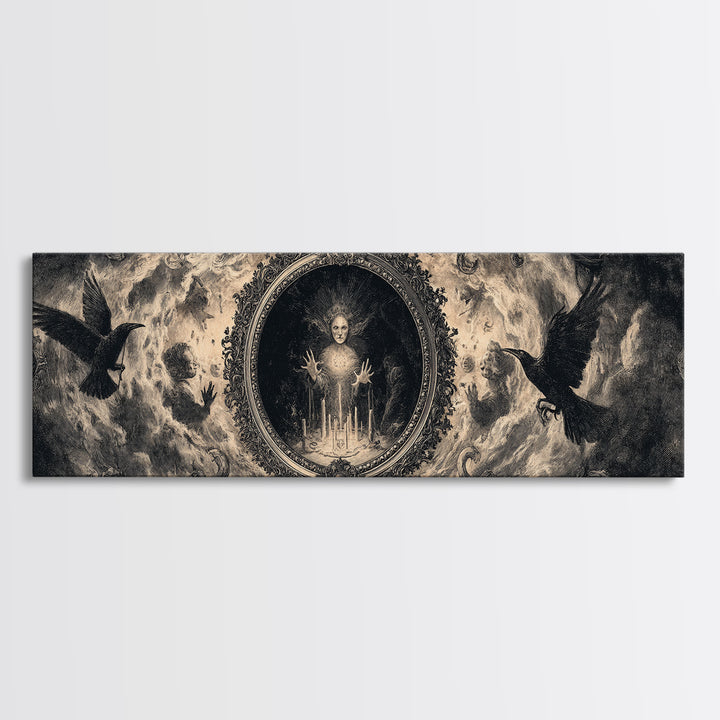 The Cursed Mirror, Dark Romantic Horror Art, Extra Wide Wall Art, Gothic Horror Wall Art, Canvas Print, Halloween Wall Art