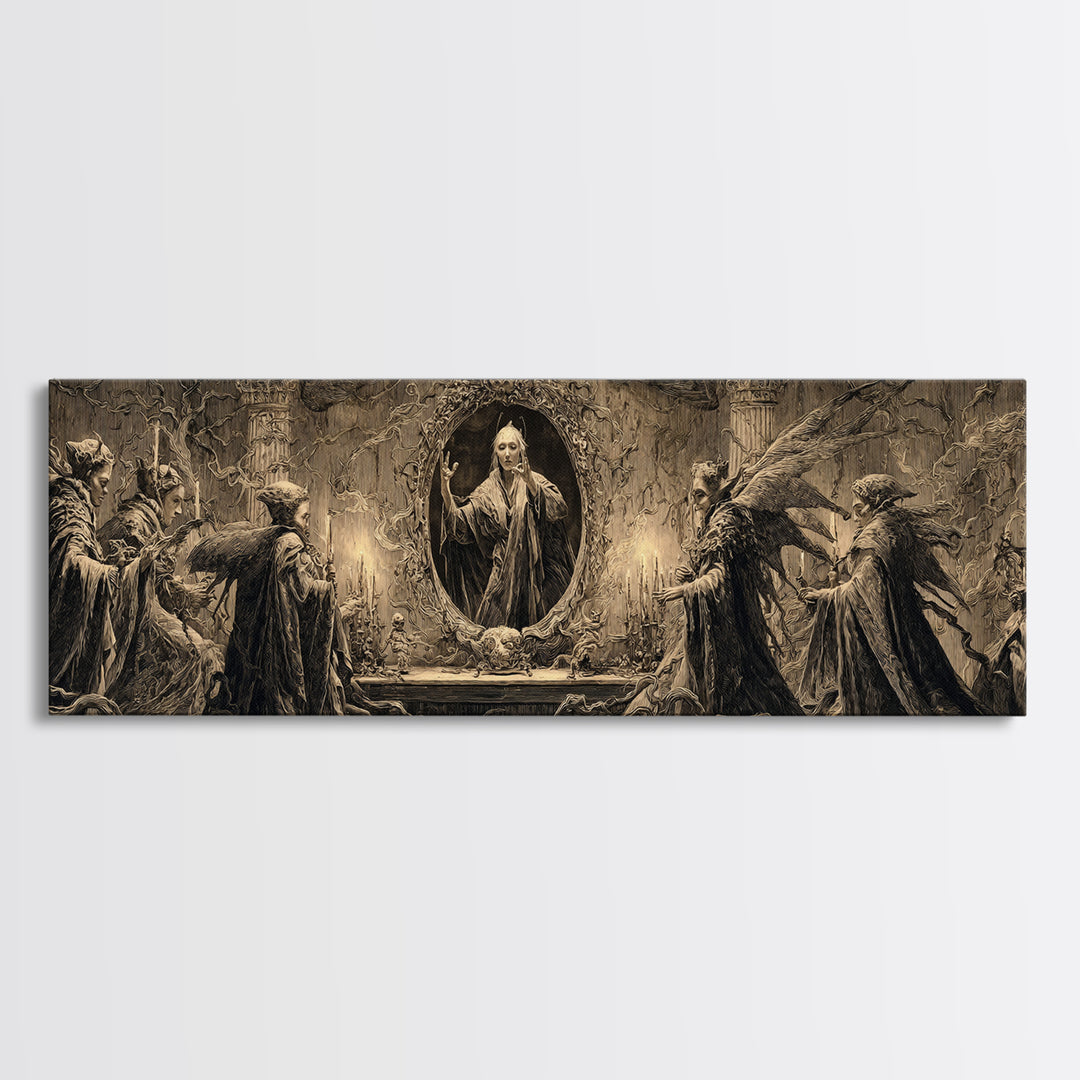 The Cursed Mirror, Visionary Gothic Art, Extra Wide Wall Art, Macabre Wall Art, Canvas Print, Halloween Wall Art, Gothic Home Decor