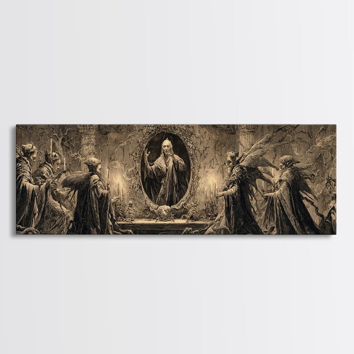The Cursed Mirror, Visionary Gothic Art, Extra Wide Wall Art, Macabre Wall Art, Canvas Print, Halloween Wall Art, Gothic Home Decor