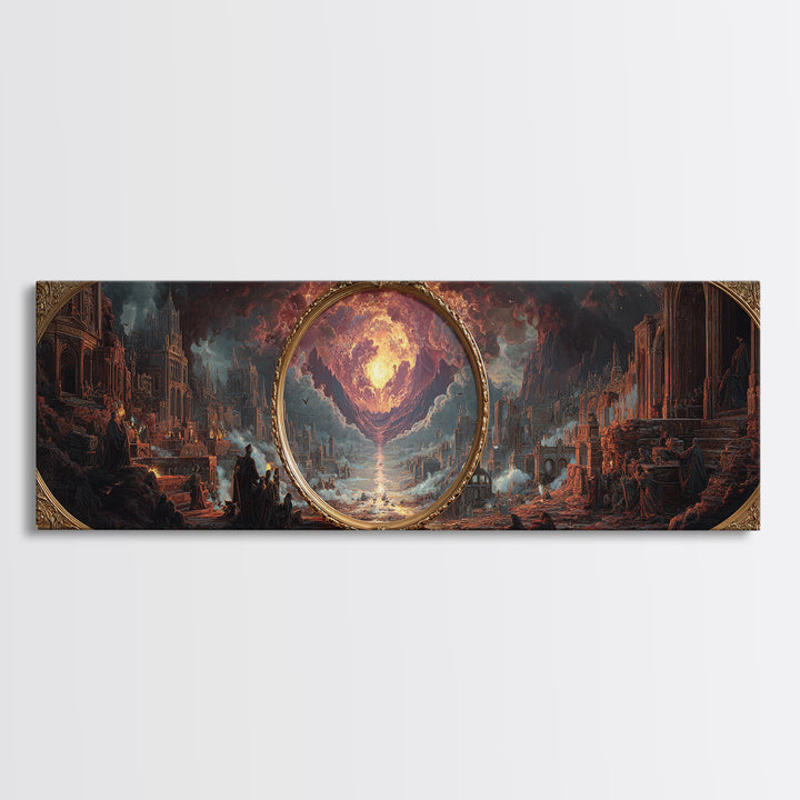 The Cursed Mirror, Apocalyptic Romantic Art, Extra Wide Wall Art, Gothic Horror Wall Art, Canvas Print, Halloween Wall Art
