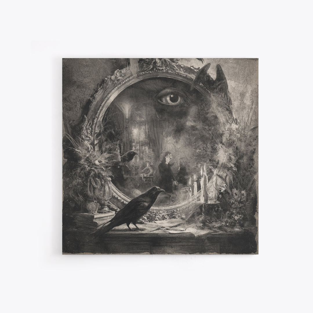 The Cursed Mirror, Symbolist Dream Art, Square Wall Art, Dark Fantasy Wall Art, Canvas Print, Halloween Wall Art, Halloween Decor