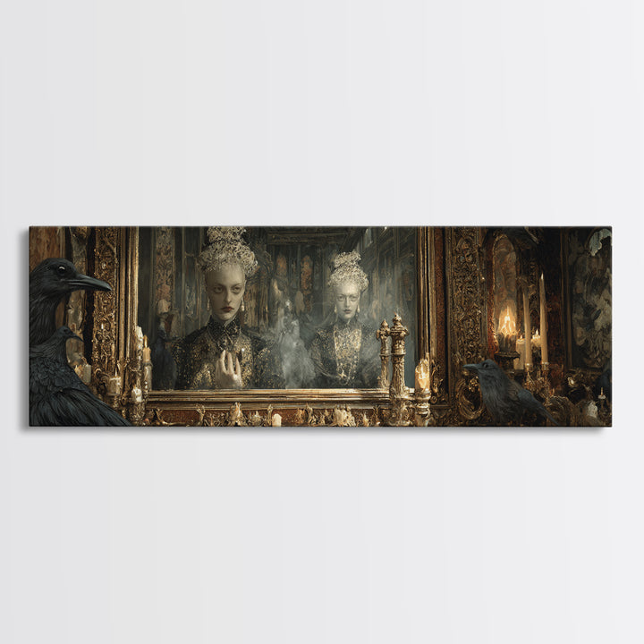 The Cursed Mirror, Ornate Symbolist Art, Extra Wide Wall Art, Macabre Wall Art, Framed Canvas Print, Halloween Wall Art