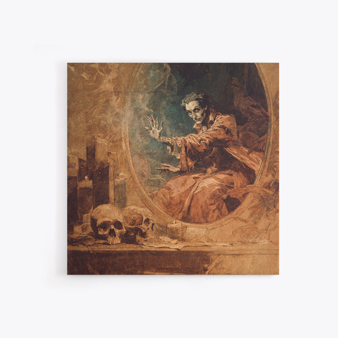 The Cursed Mirror, Decadent Gothic Art, Square Wall Art, Macabre Wall Art, Canvas Print, Halloween Wall Art, Halloween Decor