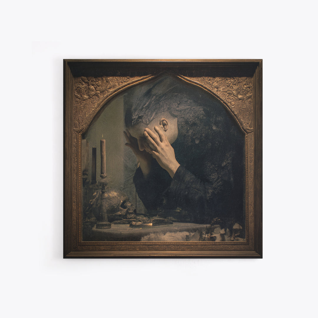 The Cursed Mirror, Dark Symbolist Art, Square Wall Art, Macabre Wall Art, Canvas Print, Halloween Wall Art, Collectible Wall Decor