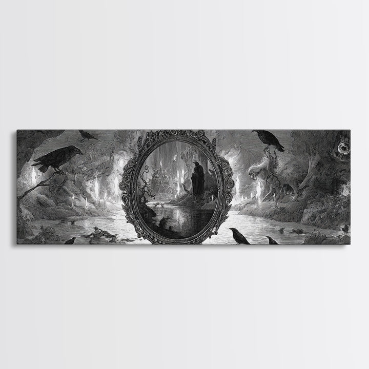 The Cursed Mirror, Expressionist Nightmare Art, Extra Wide Wall Art, Macabre Wall Art, Framed Canvas Print, Halloween Wall Art