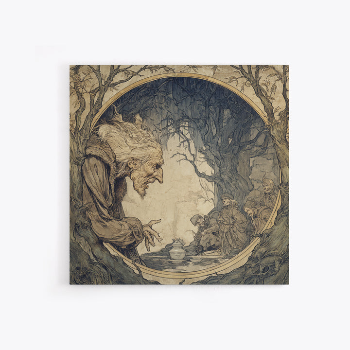 The Cursed Mirror, Gothic Storybook Art, Square Wall Art, Dark Fantasy Wall Art, Framed Canvas Print, Halloween Wall Art