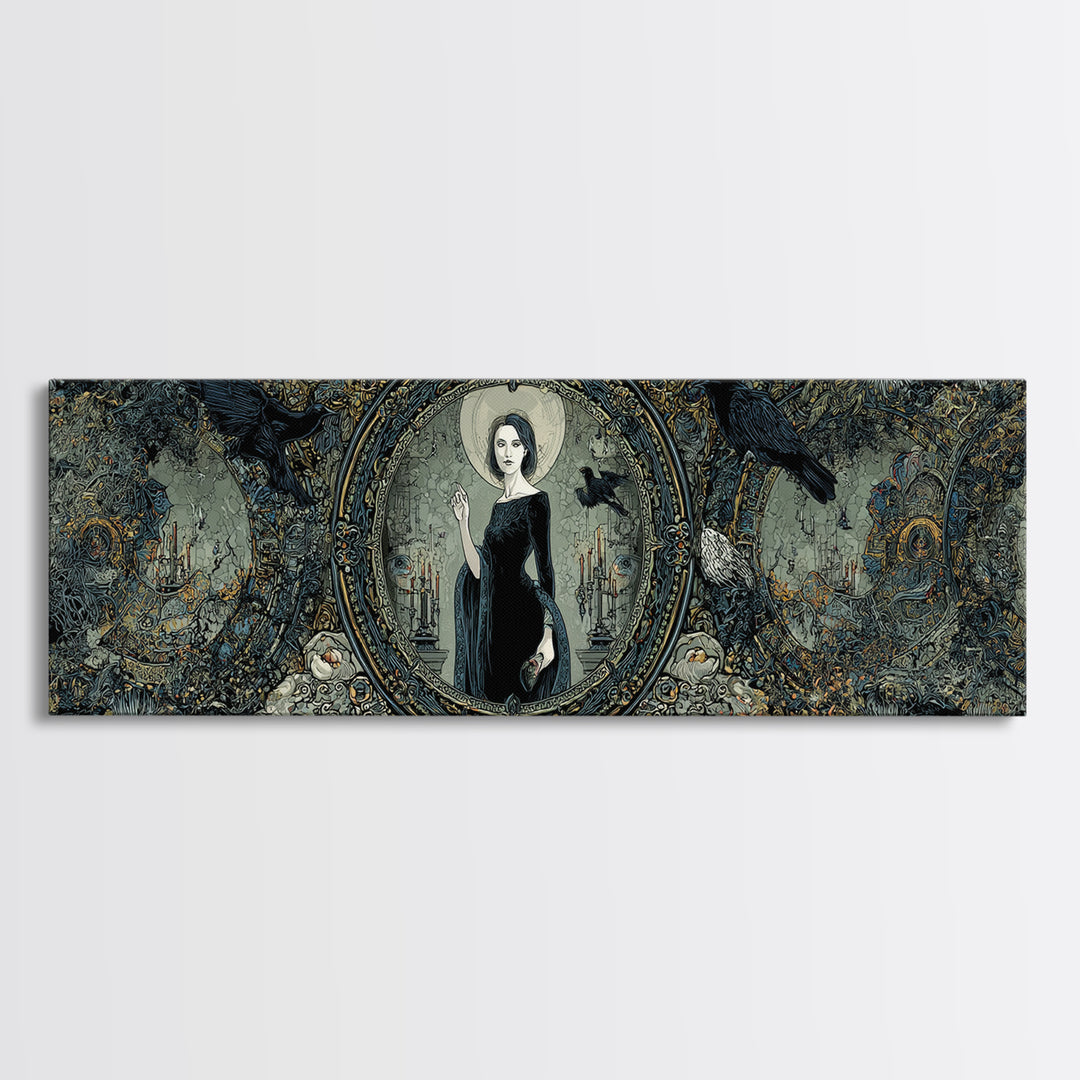 The Cursed Mirror, Stained Glass Gothic Art, Extra Wide Wall Art, Gothic Horror Wall Art, Canvas Print, Halloween Wall Art