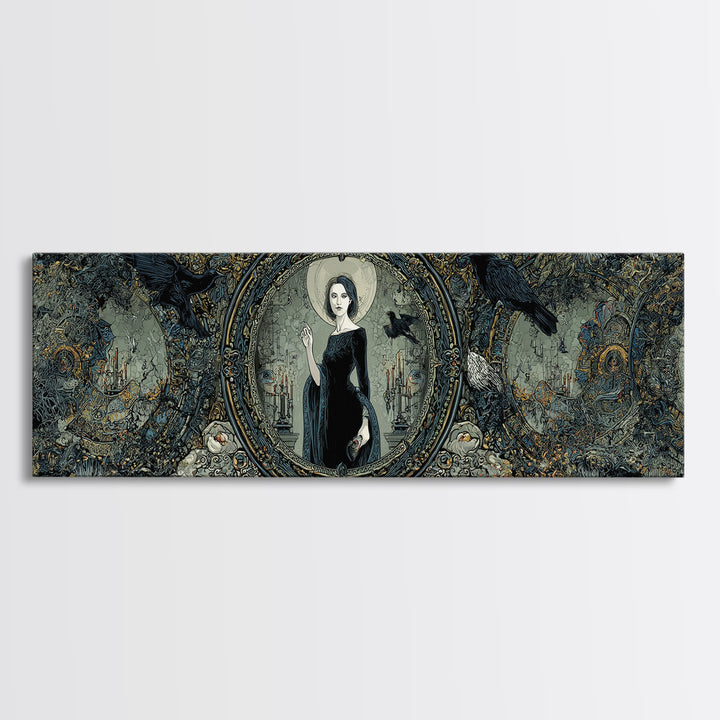 The Cursed Mirror, Stained Glass Gothic Art, Extra Wide Wall Art, Gothic Horror Wall Art, Canvas Print, Halloween Wall Art