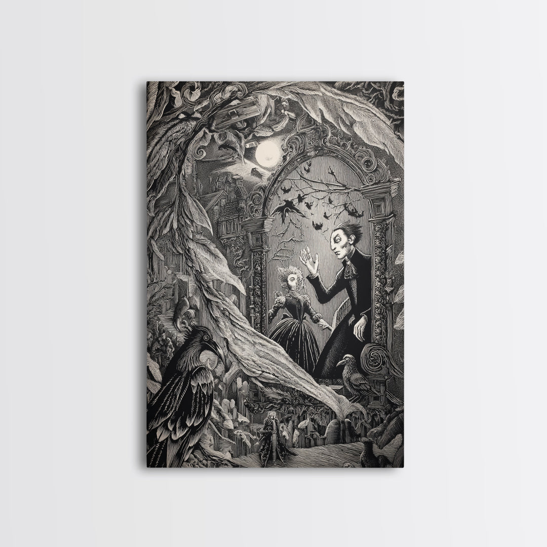 The Cursed Mirror, Victorian Macabre Art, Vertical Wall Art, Dark Halloween Decor, Framed Canvas Print, Halloween Wall Art