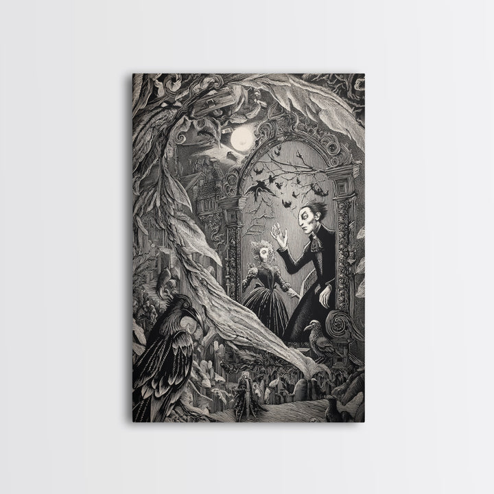 The Cursed Mirror, Victorian Macabre Art, Vertical Wall Art, Dark Halloween Decor, Framed Canvas Print, Halloween Wall Art