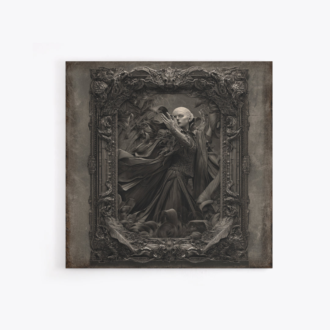 The Cursed Mirror, Biomechanical Horror Art, Square Wall Art, Dark Halloween Decor, Canvas Print, Halloween Wall Art, Macabre Wall Art