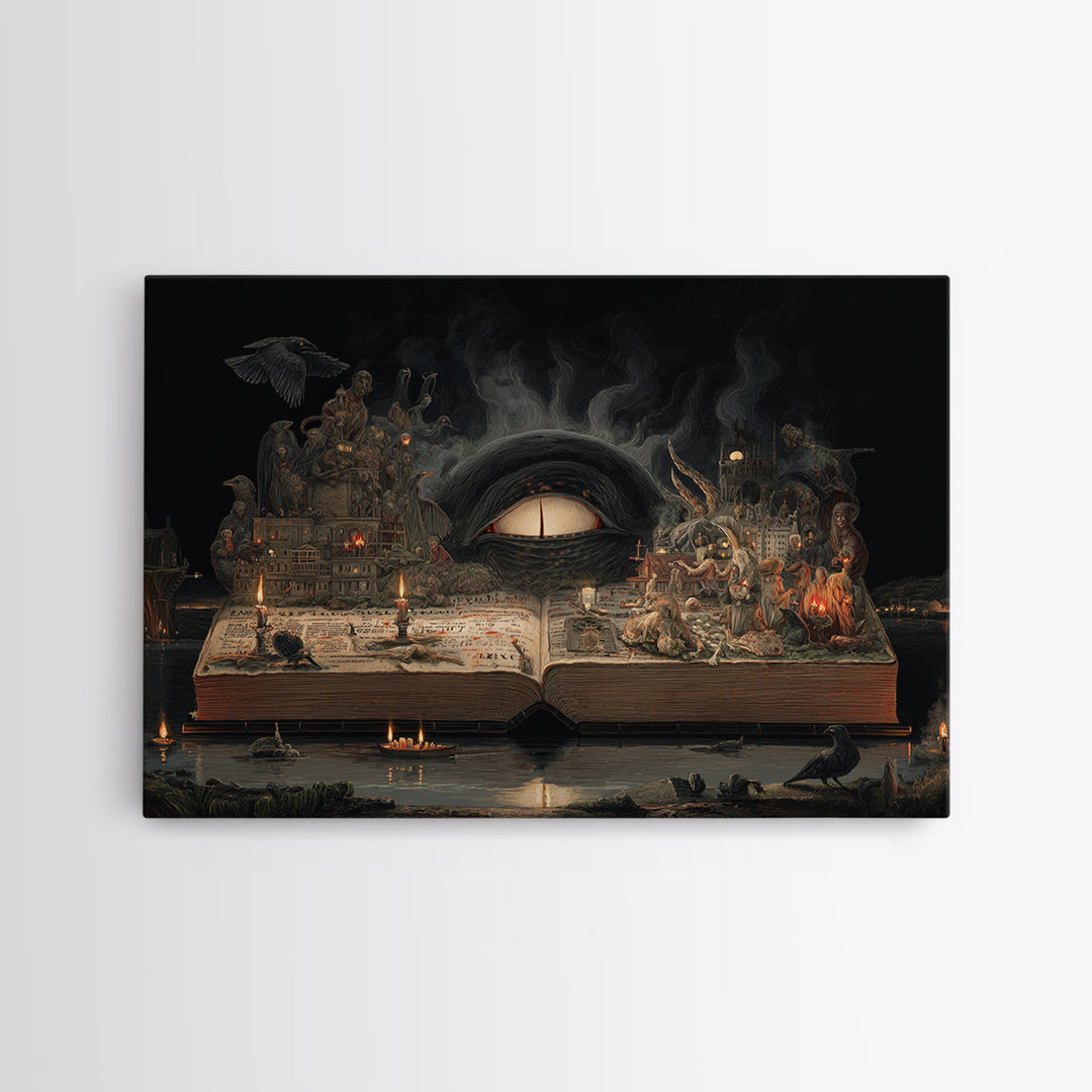 The Living Spellbook, Medieval Grotesque Art, Landscape Wall Art, Dark Fantasy Wall Art, Framed Canvas Print, Halloween Wall Art
