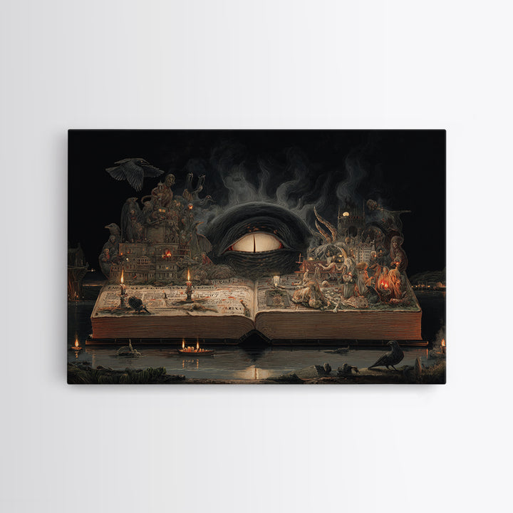 The Living Spellbook, Medieval Grotesque Art, Landscape Wall Art, Dark Fantasy Wall Art, Framed Canvas Print, Halloween Wall Art