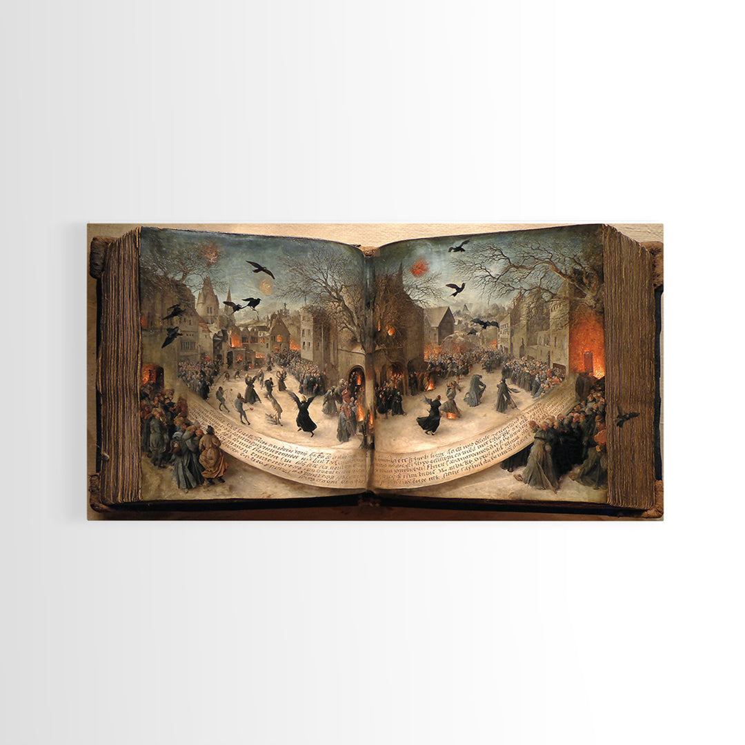 The Living Spellbook, Northern Renaissance Horror, Wide Panoramic Art, Macabre Wall Art, Canvas Print, Halloween Wall Art