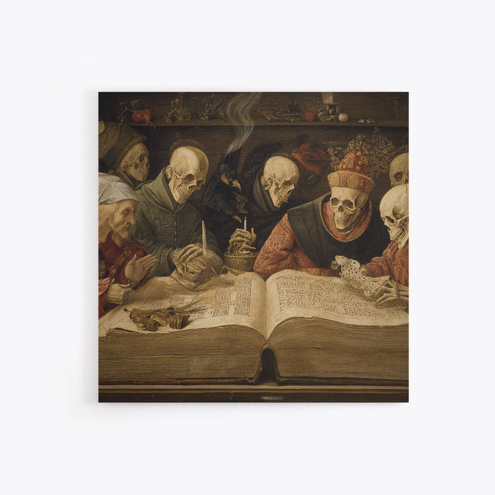 The Living Spellbook, Danse Macabre Art, Square Wall Art, Gothic Horror Wall Art, Framed Canvas Print, Halloween Decor