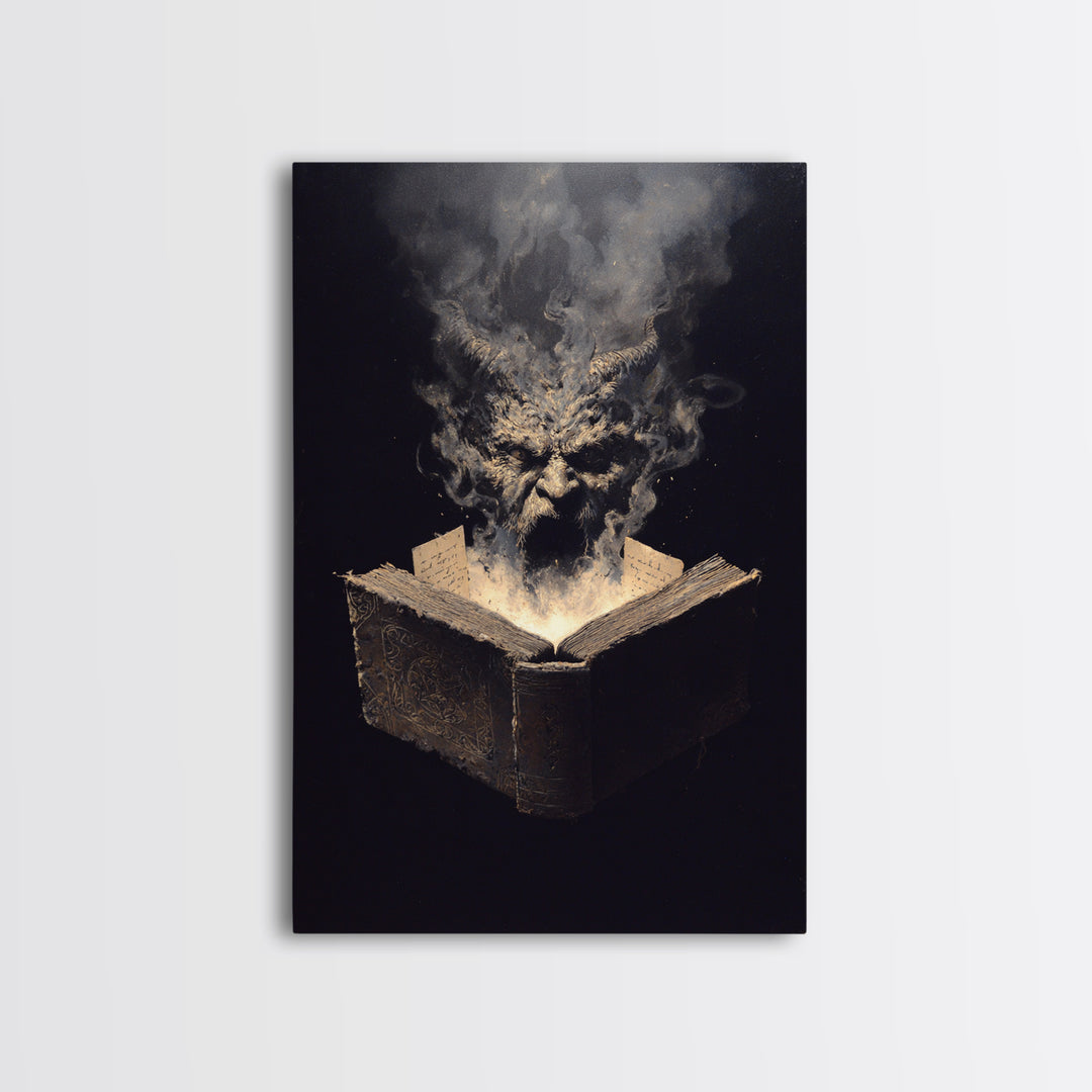 The Living Spellbook, Dark Romantic Horror Art, Vertical Wall Art, Gothic Horror Wall Art, Framed Canvas Print, Halloween Wall Art