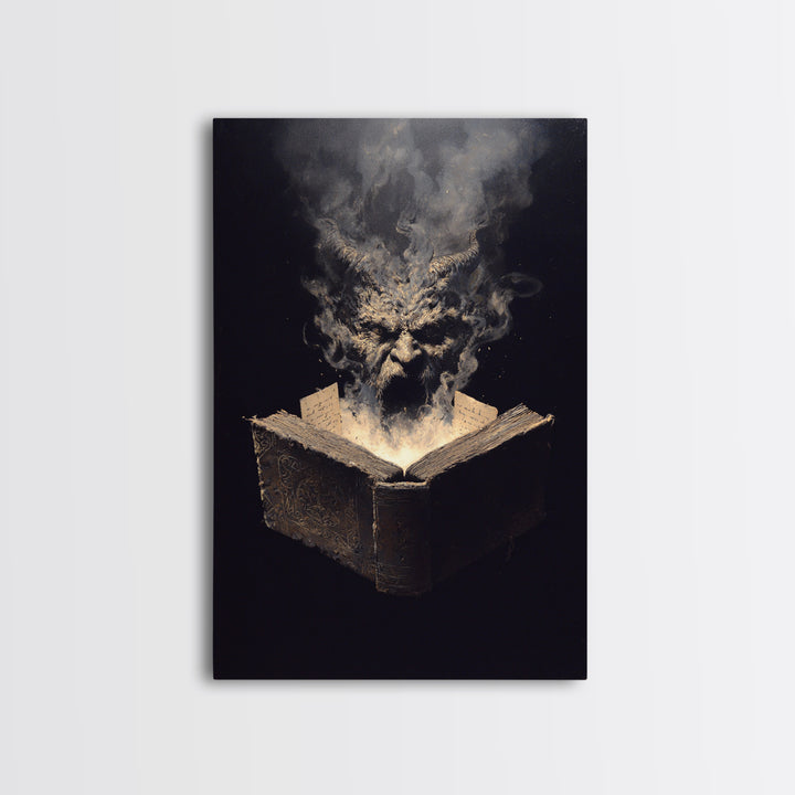 The Living Spellbook, Dark Romantic Horror Art, Vertical Wall Art, Gothic Horror Wall Art, Framed Canvas Print, Halloween Wall Art
