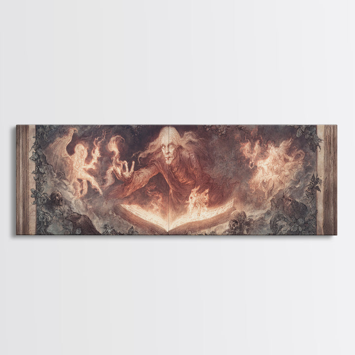 The Living Spellbook, Visionary Gothic Art, Extra Wide Wall Art, Macabre Wall Art, Canvas Print, Halloween Wall Art, Halloween Decor