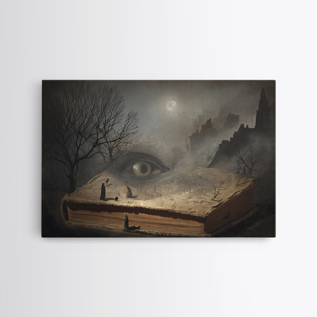 The Living Spellbook, Romantic Gothic Landscape, Landscape Wall Art, Dark Halloween Decor, Framed Canvas Print, Halloween Wall Art