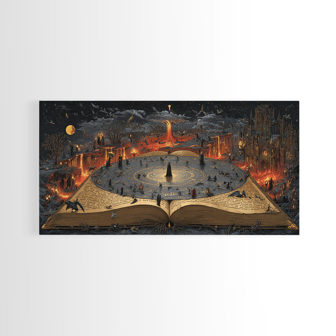 The Living Spellbook, Apocalyptic Romantic Art, Wide Panoramic Art, Gothic Horror Wall Art, Canvas Print, Halloween Wall Art