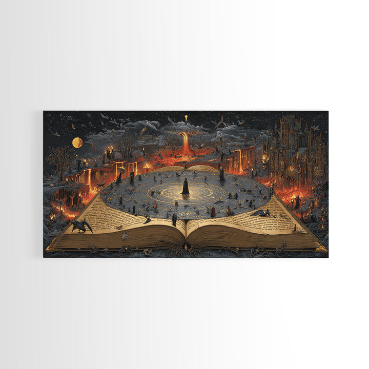 The Living Spellbook, Apocalyptic Romantic Art, Wide Panoramic Art, Gothic Horror Wall Art, Canvas Print, Halloween Wall Art
