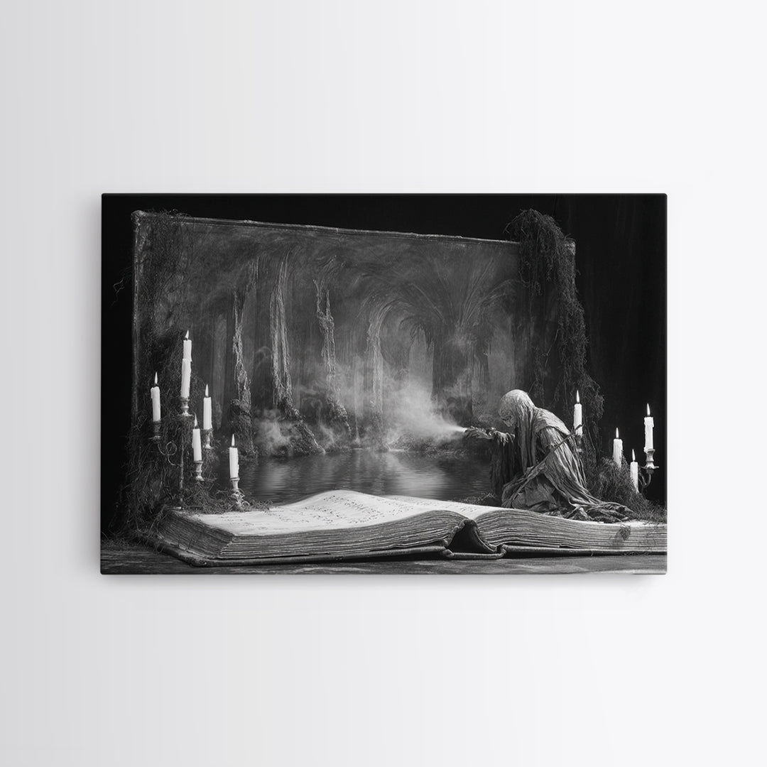 The Living Spellbook, Symbolist Gothic Landscape, Landscape Wall Art, Dark Halloween Decor, Canvas Print, Halloween Wall Art