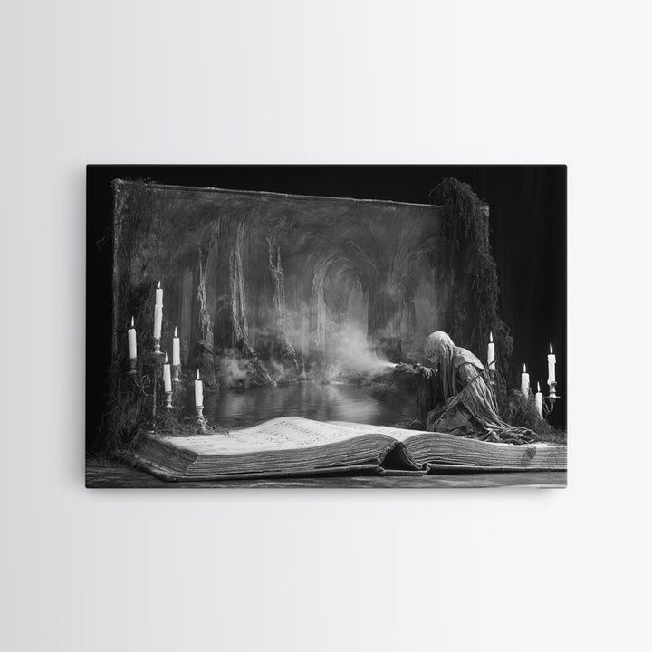 The Living Spellbook, Symbolist Gothic Landscape, Landscape Wall Art, Dark Halloween Decor, Canvas Print, Halloween Wall Art