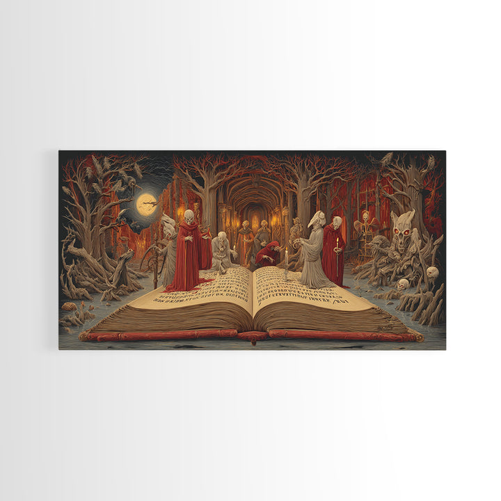 The Living Spellbook, Expressionist Nightmare Art, Wide Panoramic Art, Dark Fantasy Wall Art, Canvas Print, Halloween Wall Art