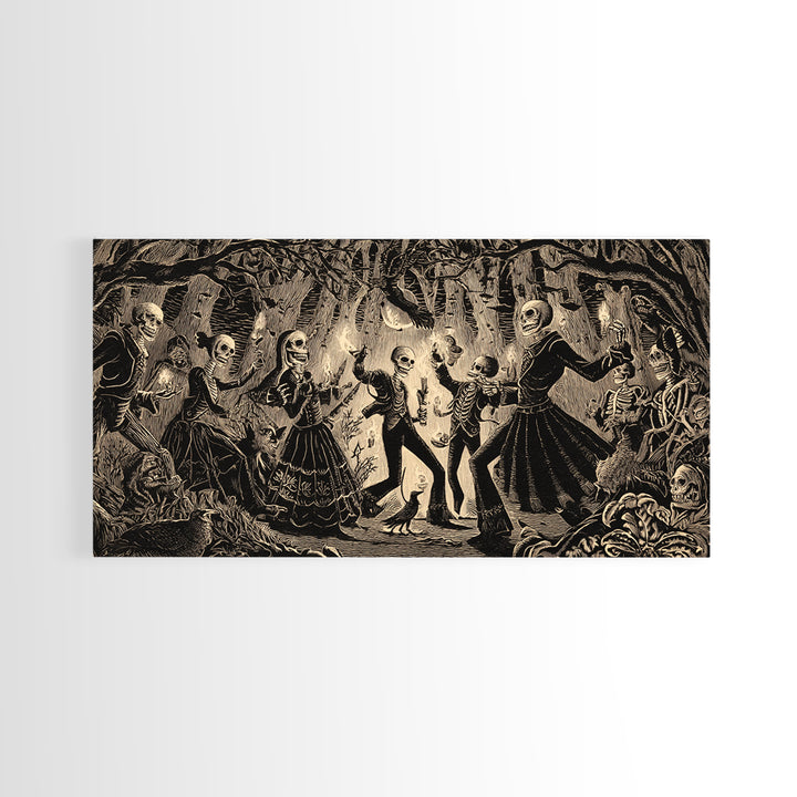 The Living Spellbook, Macabre Folk Print Art, Wide Panoramic Art, Dark Fantasy Wall Art, Framed Canvas Print, Halloween Wall Art