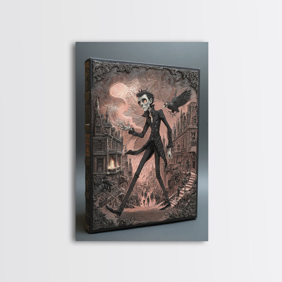 The Living Spellbook, Victorian Macabre Art, Vertical Wall Art, Gothic Horror Wall Art, Canvas Print, Halloween Wall Art