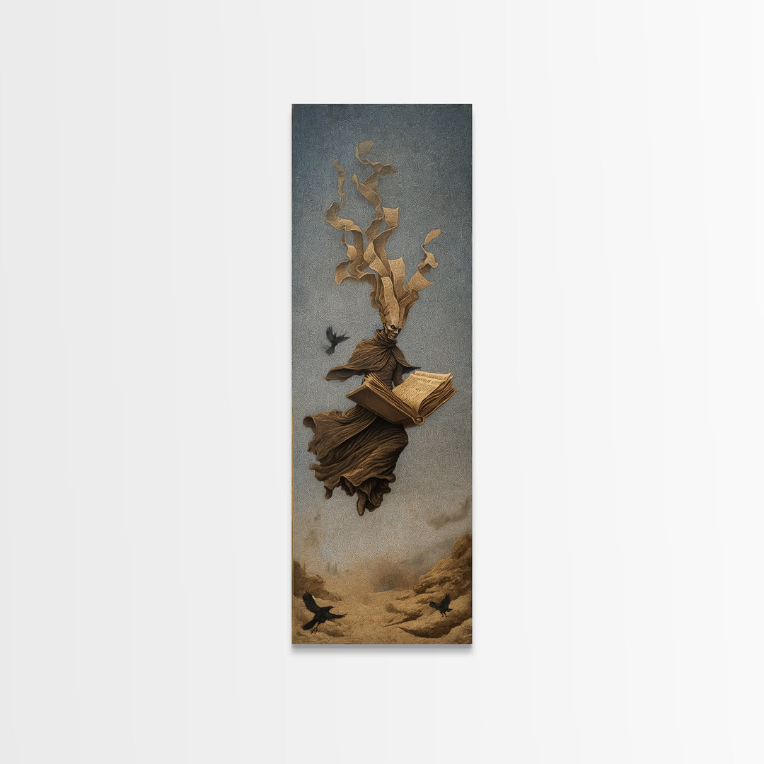 The Living Spellbook, Surreal Apocalyptic Art, Tall Narrow Wall Art, Gothic Horror Wall Art, Canvas Print, Halloween Wall Art