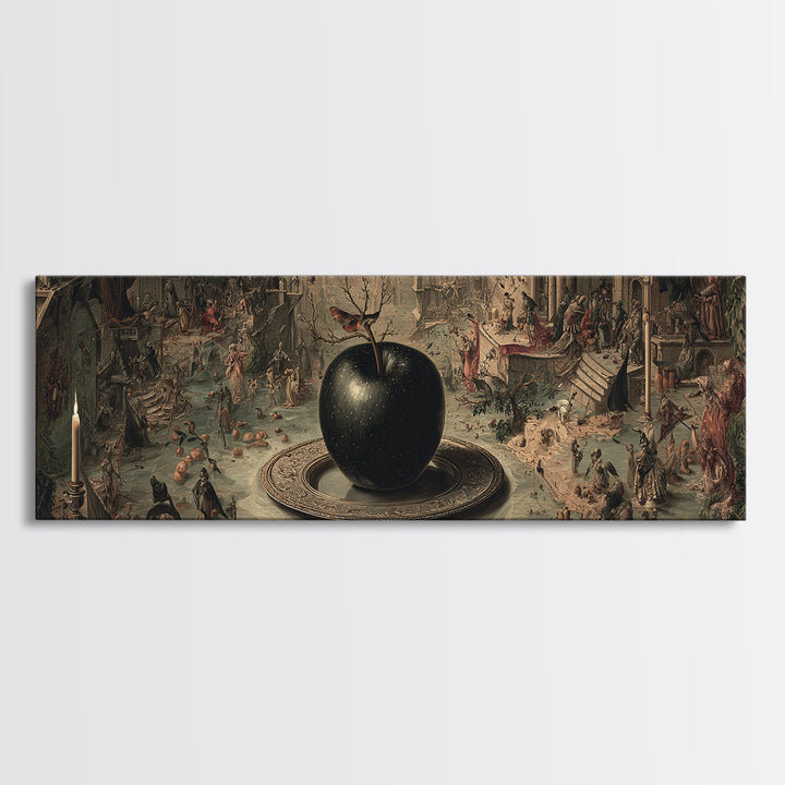 The Poisoned Apple, Medieval Grotesque Art, Extra Wide Wall Art, Gothic Horror Wall Art, Framed Canvas Print, Halloween Wall Art