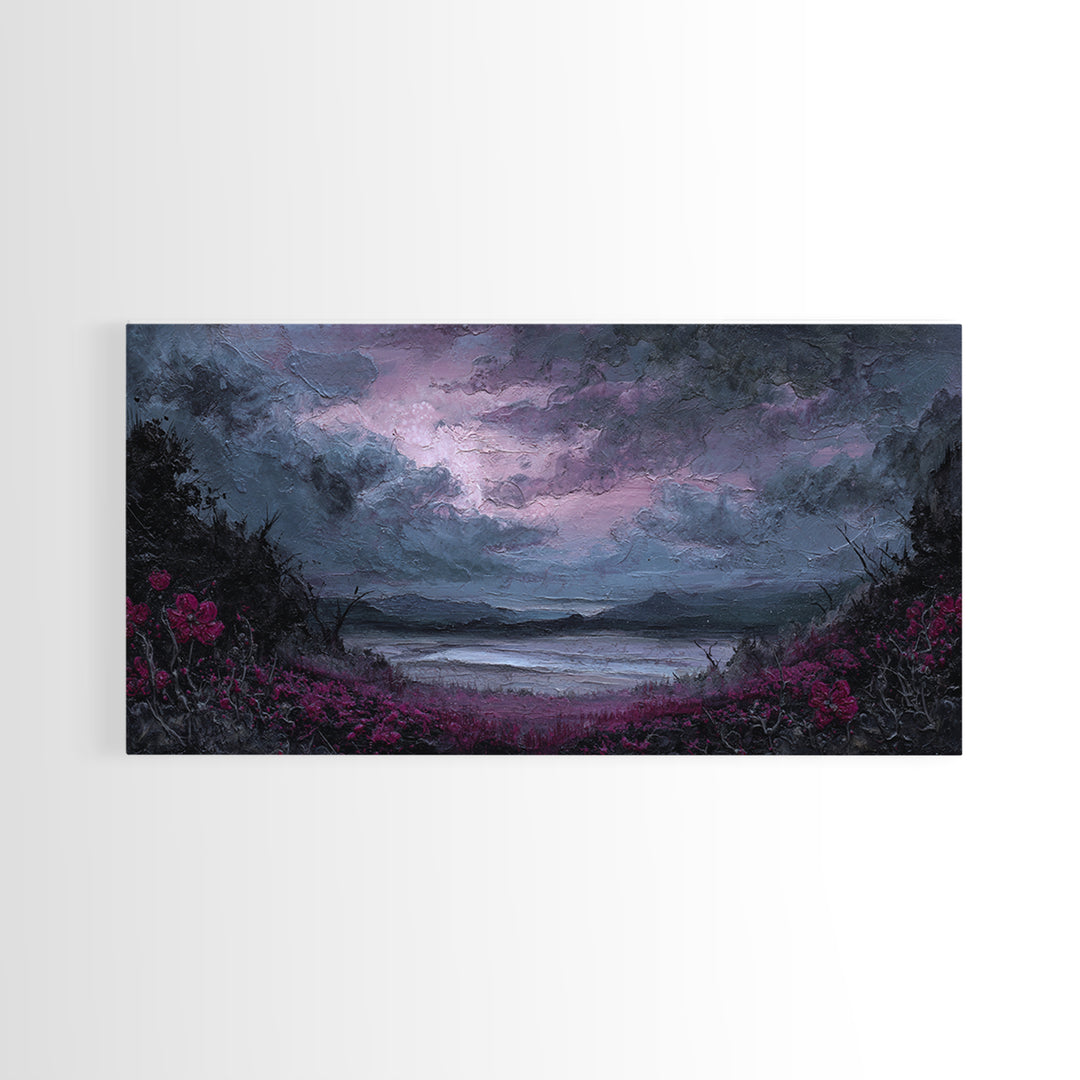 Storm Clouds over an Abandoned Field Framed Canvas Print, Dark Art, Contemporary Art, Living Room Decor, Fine Art, Nocturne, DAR-2x1-10
