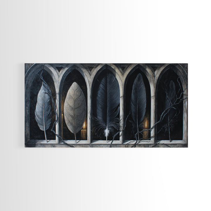 Gothic Cathedral Window Framed Canvas Print, Dark Art, Room Decor, Living Room Decor, Fine Art, Nocturne, Digital Art, DAR-2x1-12