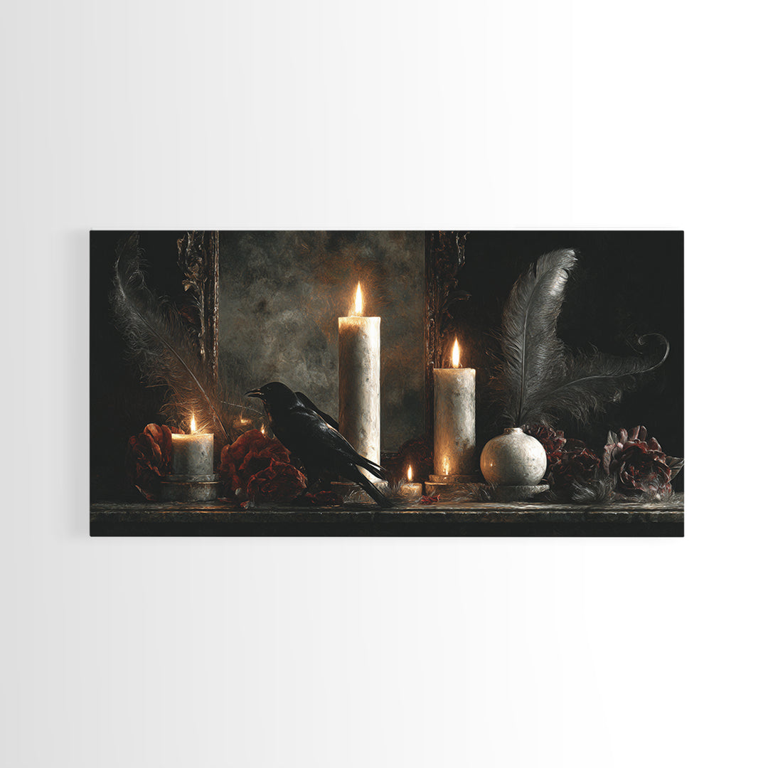 Candle Flame Reflecting Framed Canvas Print, Dark Art, Statement Artwork, Living Room Decor, Fine Art, Nocturne, Wall Decor, DAR-2x1-20