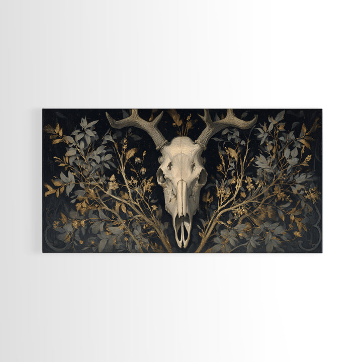 Shadowy Deer Skull Canvas Print, Dark Art, Oil Painting, Living Room Decor, Nocturne, Gothic Wall Decor, Man Cave Decor, DAR-2x1-31