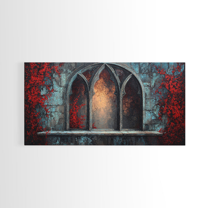 Gothic Cathedral Window Framed Canvas Print, Dark Art, Art Print, Living Room Decor, Oil Painting, Nocturne, Halloween Art, DAR-2x1-60