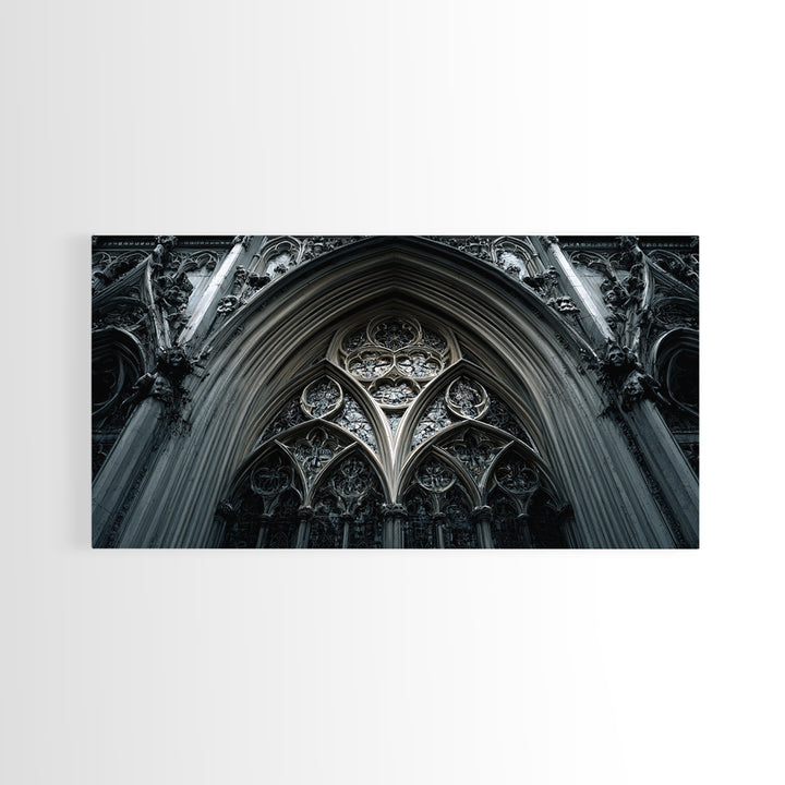 Gothic Cathedral Window Framed Canvas Print, Dark Art, Moody Wall Art, Living Room Decor, Fine Art, Nocturne, Gallery Decor, DAR-2x1-84