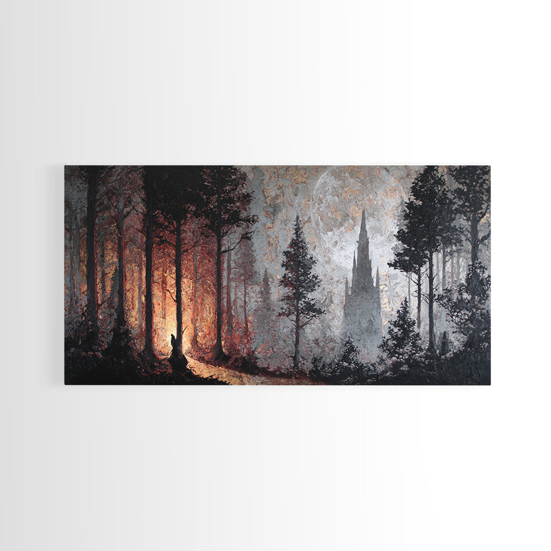 Owl in a Midnight Pine Forest Framed Canvas Print, Dark Art, Art Print, Living Room Decor, Fine Art, Nocturne, Halloween Art, DAR-2x1-90
