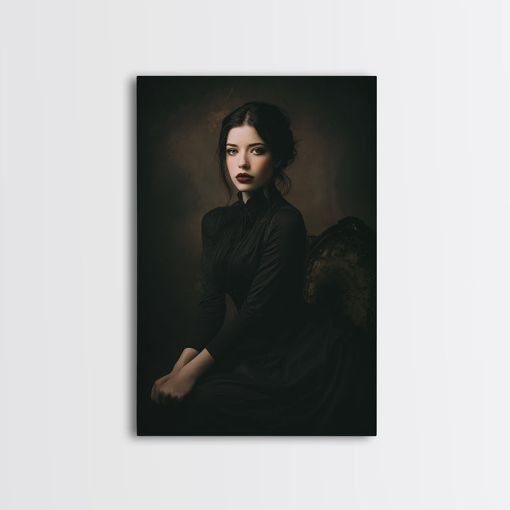 Vampire Inspired Portrait with Pale Dramatic Light Framed Canvas Print, Dark Art, Art Print, Living Room Decor, Nocturne, DAR-2x3-21