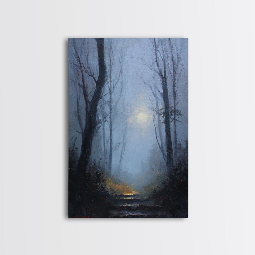 Moonlit Forest Path Canvas Print, Dark Art, Original Painting, Living Room Decor, Fine Art, Nocturne, Gothic Art, Horror Decor, DAR-2x3-35