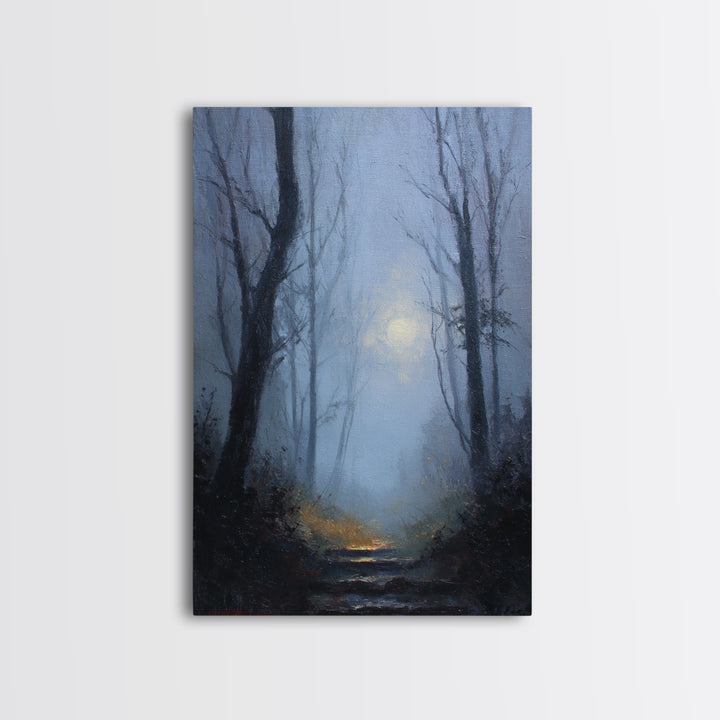 Moonlit Forest Path Canvas Print, Dark Art, Original Painting, Living Room Decor, Fine Art, Nocturne, Gothic Art, Horror Decor, DAR-2x3-35