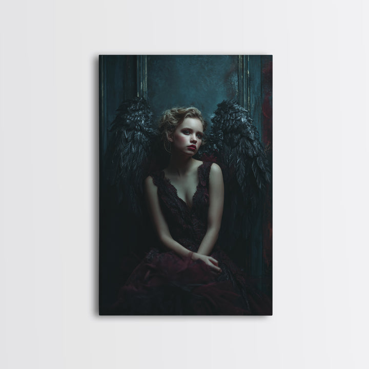 Dark Angel Wings Canvas Print, Dark Art, Dark Academia, Living Room Decor, Fine Art, Nocturne, Horror Decor, Gothic Wall Decor, DAR-2x3-39