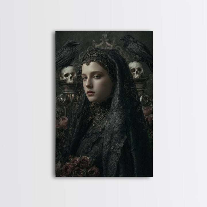 Gothic Woman Portrait Framed Canvas Print, Dark Art, Dark Academia, Living Room Decor, Oil Painting, Nocturne, Horror Decor, DAR-2x3-60