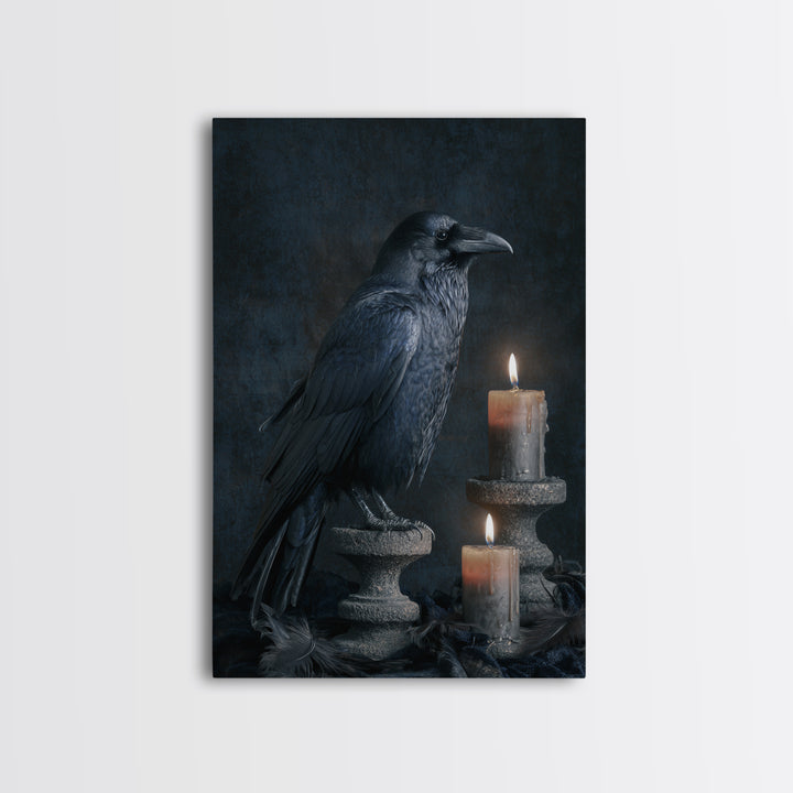 Silent Graveyard with Blue Moon Haze Framed Canvas Print, Dark Art, Living Room Decor, Watercolor Art, Nocturne, DAR-2x3-74