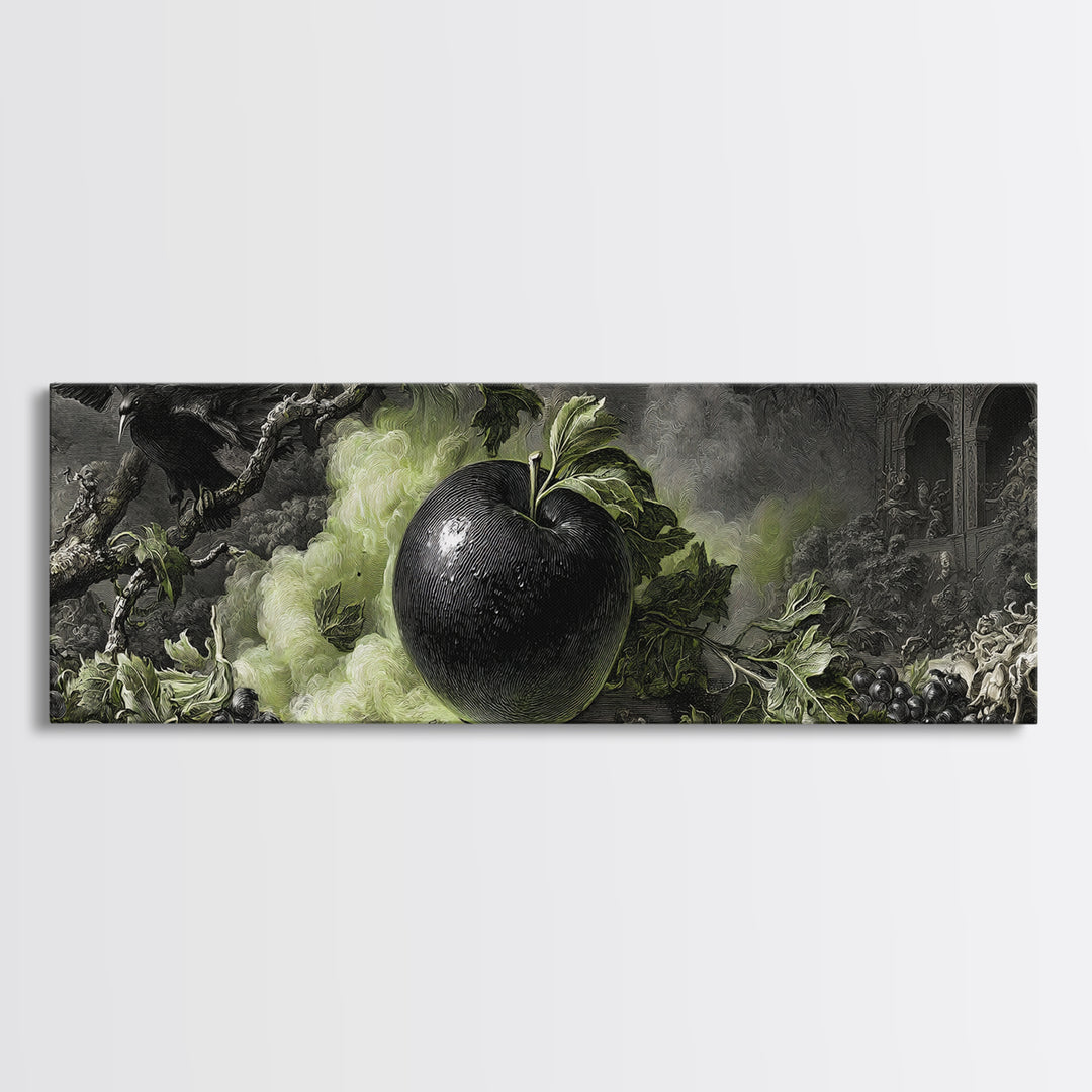 The Poisoned Apple, Dark Romantic Horror Art, Extra Wide Wall Art, Dark Halloween Decor, Canvas Print, Halloween Wall Art