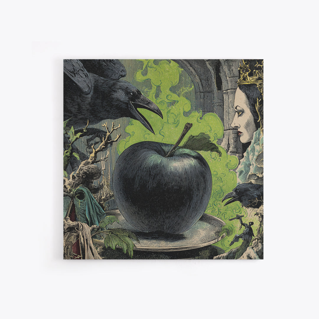 The Poisoned Apple, Symbolist Etching Art, Square Wall Art, Dark Fantasy Wall Art, Canvas Print, Halloween Wall Art, Gothic Home Decor