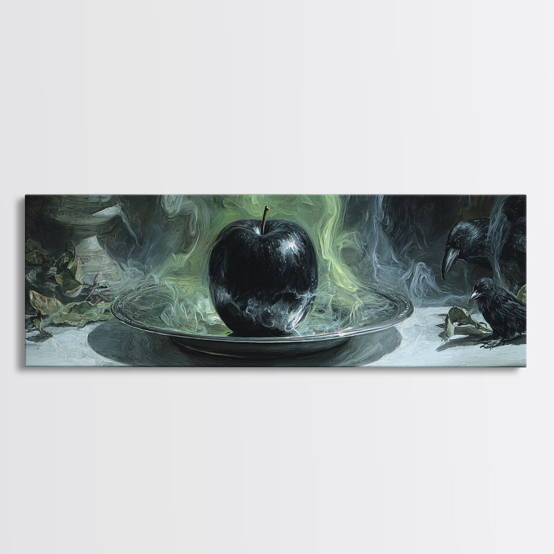 The Poisoned Apple, Expressionist Gothic Art, Extra Wide Wall Art, Dark Halloween Decor, Framed Canvas Print, Halloween Wall Art